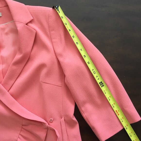 Sharagano Noir Peach Ruffle Wrap Crepe Blazer Suit Jacket 12 V Neck Work - Picture 7 of 11